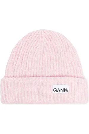 Ganni Logo-patch ribbed-knit beanie