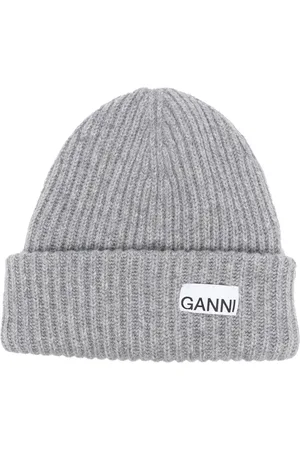 Ganni Logo-patch rib-knit beanie