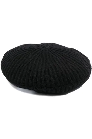 Ganni Ribbed logo-patch beret