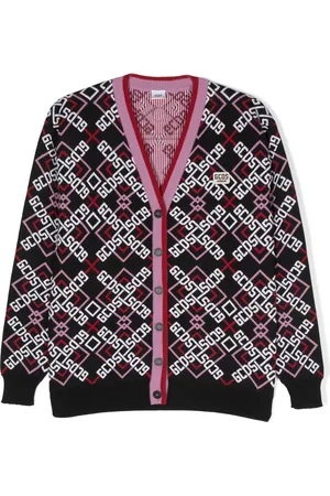 GCDS TEEN intarsia-knit logo cardigan