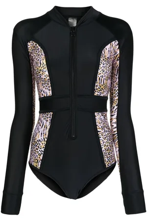Duskii Long-sleeve leopard-print surf suit