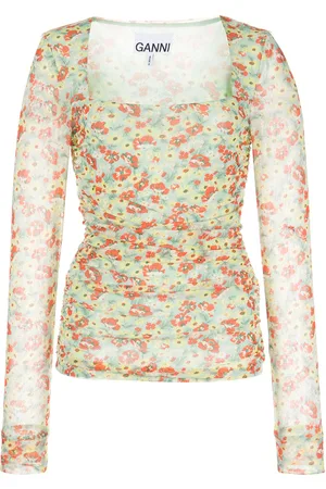 Ganni Floral-print mesh top