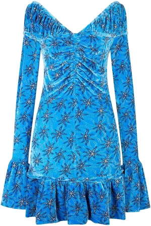 Paco rabanne Floral-print flared velvet minidress
