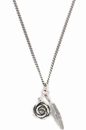EMANUELE BICOCCHI Rose and feather pendant necklace