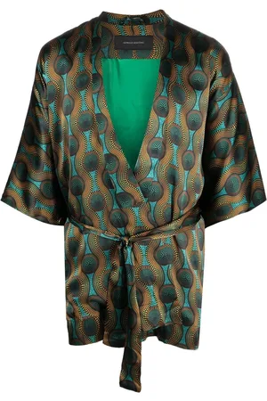 OZWALD BOATENG Short geometric-print tie-waist jacket
