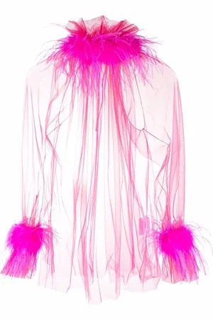 Styland Feather-trim sheer blouse