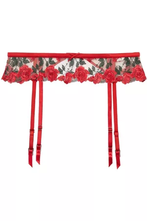FLEUR DU MAL Kobieta Akcesoria - Roses and Thorns embroidered garter belt