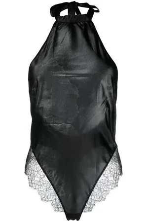 MAISON CLOSE Lace-trim silk bodysuit