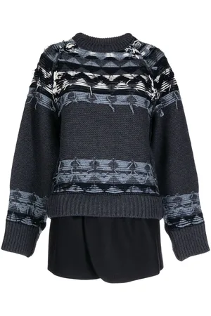 GOEN.J Layered distressed Fair Isle-knit sweater