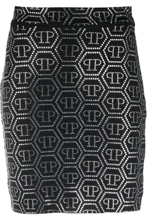 Philipp Plein Crystal-embellished monogram-pattern mini skirt