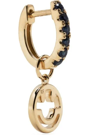 Roxanne First 14kt yellow Smiley sapphire hoop earring