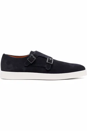 santoni Double-buckle suede monk shoes