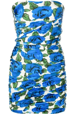 Serafini Floral-print ruched strapless minidress