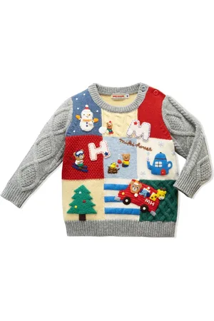 Miki House Animal Friends patchwork knitted jumper