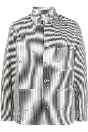 Kenzo Floral-embroidered striped shirt jacket