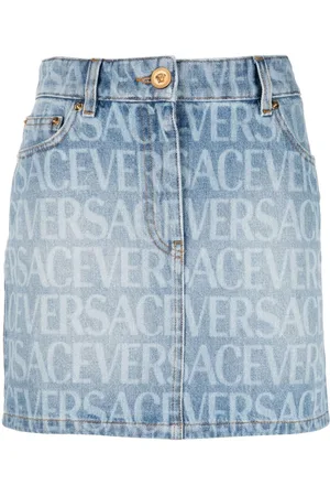 VERSACE Allover denim miniskirt