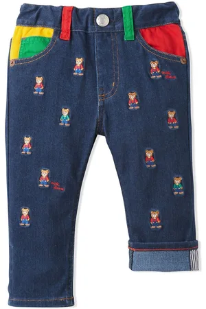 Miki House Embroidered-bear straight-leg jeans