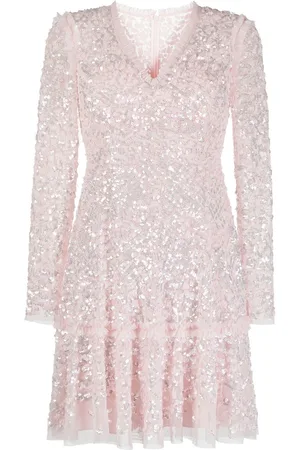 Needle & Thread Sequinned long-sleeve skater dress