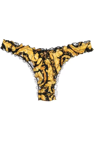 VERSACE Lace-panel silk thong