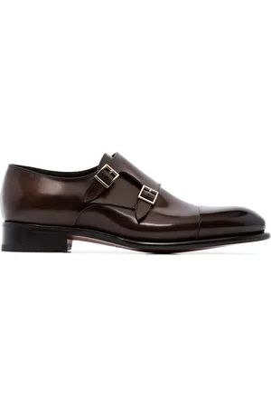 santoni Double strap leather monk shoes