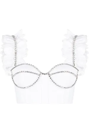 AREA Crystal-embellished cropped top