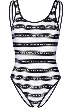 Balmain Striped logo-print swimsuit