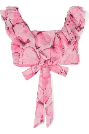 MISS BLUMARINE Butterfly-print cropped blouse