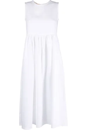 BLANCA Pleated sleeveless linen midi dress