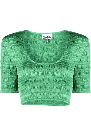 Ganni Cropped smocked top