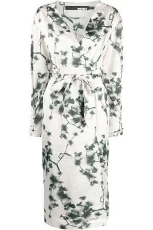 ROTATE Abstract floral-print midi dress