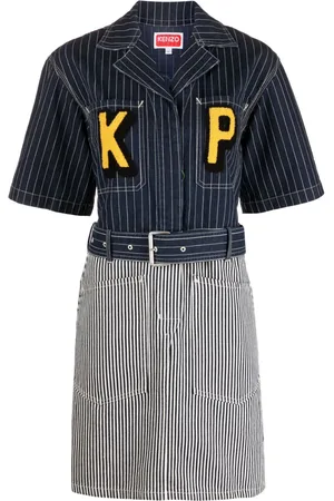 Kenzo Logo-patch striped denim shirtdress