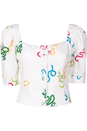 Isolda Abstract-print puff-sleeve shirt