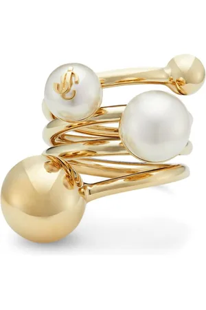 Jimmy Choo Debossed-logo multi-pearl ring