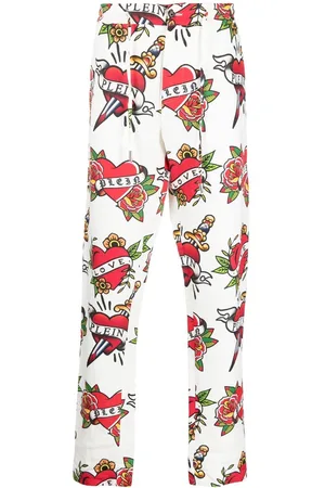 Philipp Plein Heart-print linen trousers