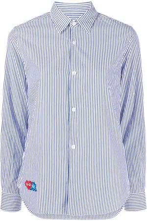 Comme des Garçons X Invader pixelated-heart striped shirt
