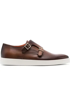 santoni Double-buckle leather monk shoes