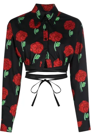 VERSACE Floral-print cropped blouse