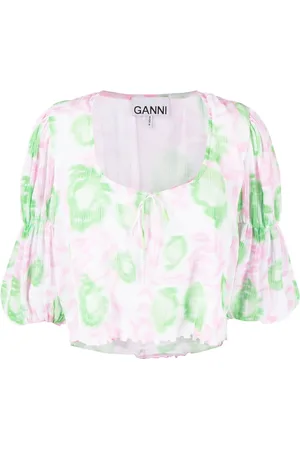 Ganni Floral-print pleated georgette blouse