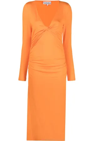 Ganni V-neck long-sleeve dress
