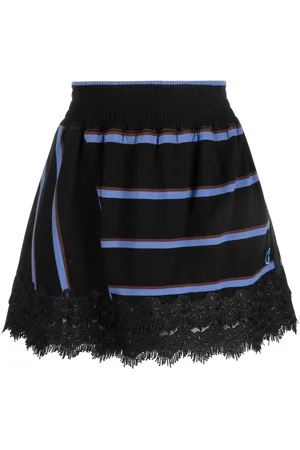 KOCHÉ Lace-hem striped mini skirt