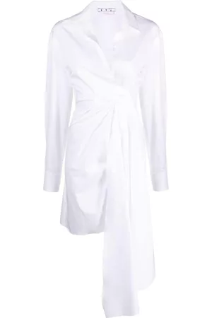 OFF-WHITE Kobieta Sukienki asymetryczne - Draped asymmetric cotton-poplin shirt dress