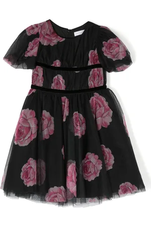 MONNALISA Rose-print tulle dress