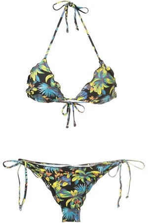AMIR SLAMA Tropical-print ruffle triangle bikini