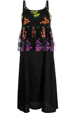 Comme des Garçons Tulle-Embroidered taffeta slip dress
