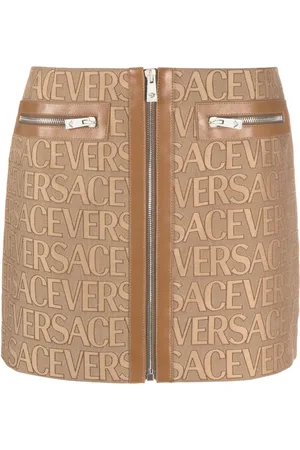 VERSACE Allover leather-trim miniskirt