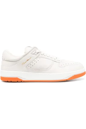 santoni Embroidered-logo leather low-top sneakers