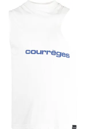 Courrèges Aysmmetric logo-print tank top