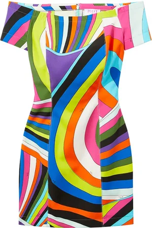 Puccini Iride-print off-shoulder minidress