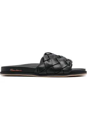 santoni Interwoven-design calf-leather slides