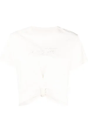 Izzue Slogan-embroidered cropped T-shirt
